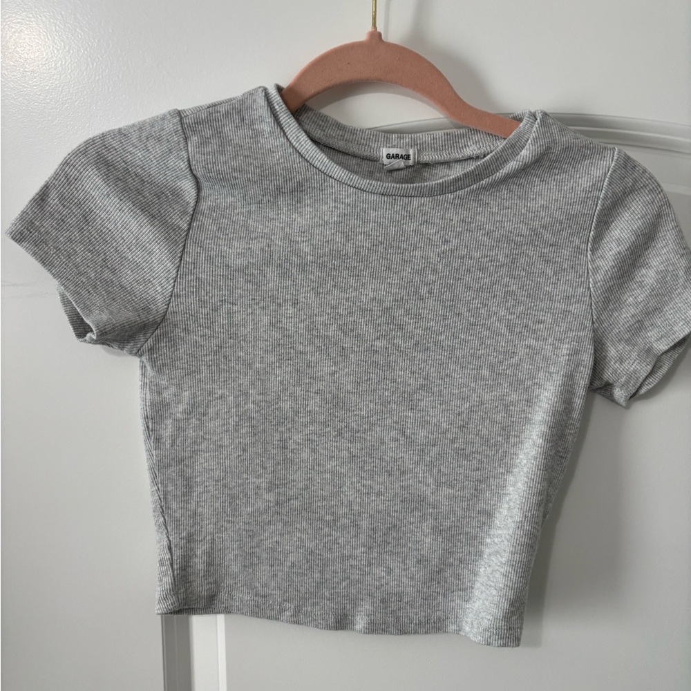 Garage Light Gray Ribbed Cropped Tee
